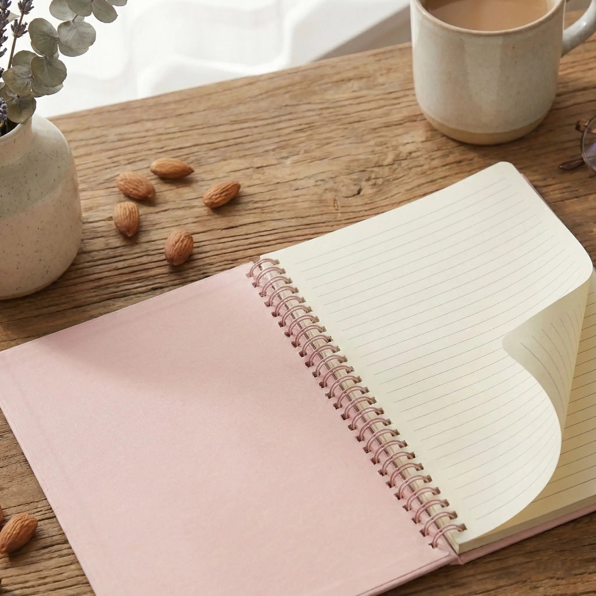 21×14.2cm (8.27×5.59in) Pink Desktop Coil Notebook - Vertical Calendar-Style Standable Design, Lined Thick Paper Inner Pages
