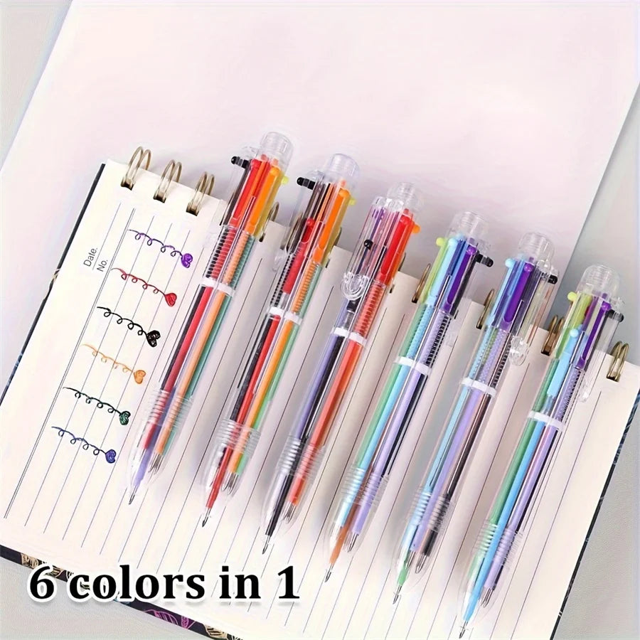 3/6/9 Pieces, 6-color combined 1 water-based ballpoint pen, suitable for school work, students' writing and drawing, learning su