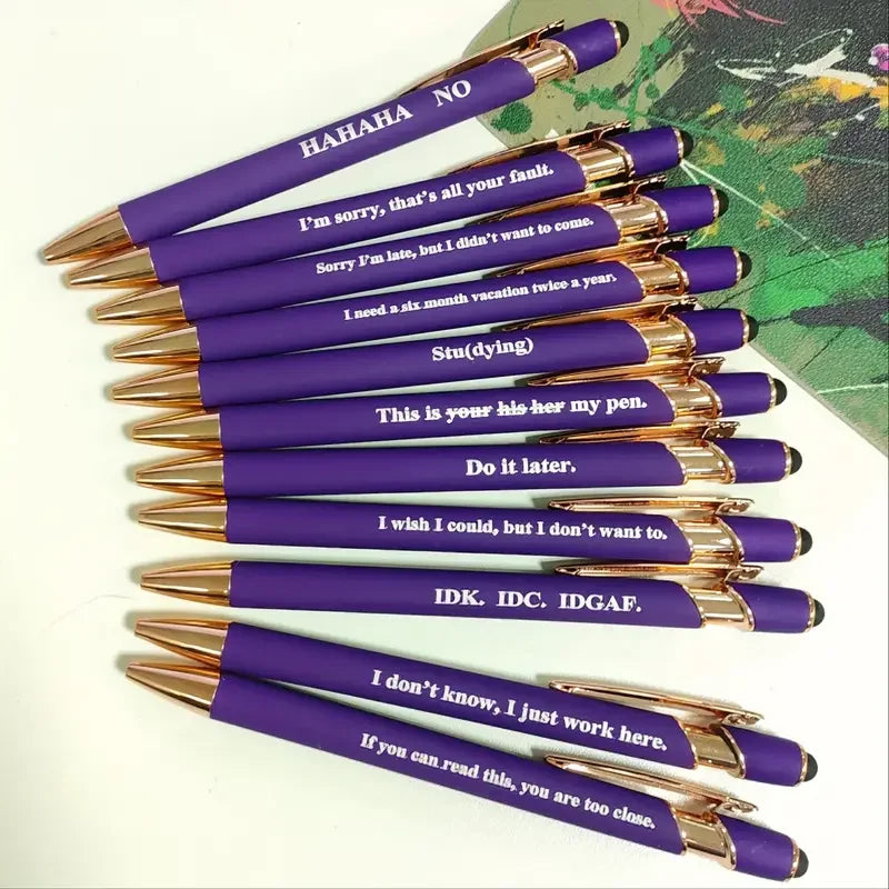 10 retractable metal ballpoint pens with handwriting tips, inspirational ballpoint pens, writing with positive motto ink