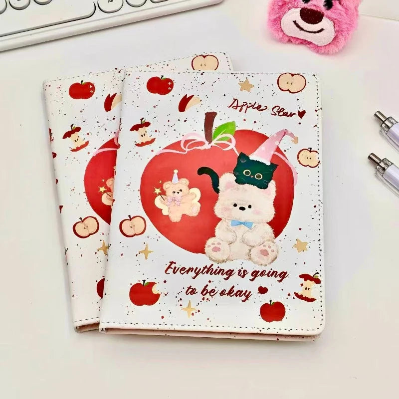 Office School SuppliesCute Apple Bear A5PU Leather Painted Inner Page Notebook Student Thickened High Looking Ins Style Hand